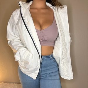 White Nautica Windbreaker Jacket | Zipper Pockets | With Packable Hood